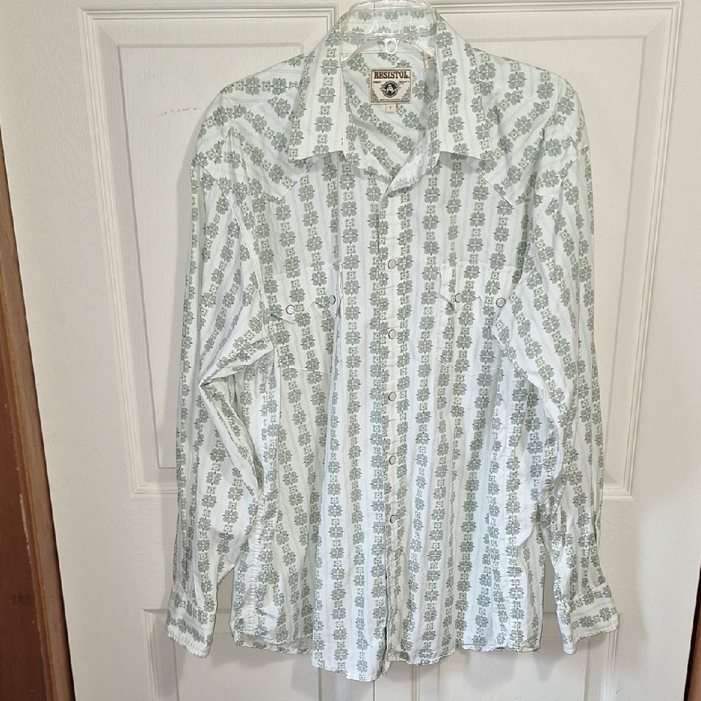 Resistol Mother Of Pearl Shell Snap Button Front Shirt-Green Medallion-L